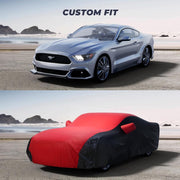 KAKIT Waterproof Car Cover for 1994-2023 Ford Mustang, Custom Fit Mustang Cover with Door Zipper No Faded UV Resistant for Outdoor/Indoor (Red & Black Combo)