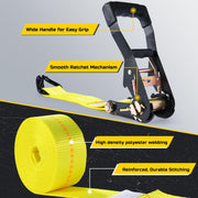 2" x 27' Heavy Duty Ratchet Straps (10,000 Lbs Break Strength), Tie Down Ratcheting with J-Hooks, Cargo Straps for Trucks