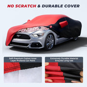 KAKIT Waterproof Car Cover for 1994-2023 Ford Mustang, Custom Fit Mustang Cover with Door Zipper No Faded UV Resistant for Outdoor/Indoor (Red & Black Combo)