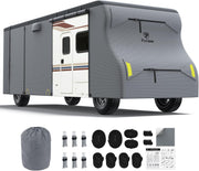 Heavy Duty 7 Layers Class C RV Cover Anti-UV for 29’-32’ Motorhome Breathable Rip-Stop with 2Pcs Long Straps & Gutter Spout Covers - Dark Gray