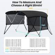 KAKIT 3 4 Bow Bimini Tops for Boats with 3 Mesh Sidewalls Rear Support Poles Boat Canopy（4 Bow 8'L x 54" H x 91"-96" W）