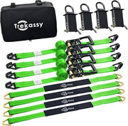 Trekassy Car Tie Down Straps for Trailers with Stake Pocket D Ring (4PK), Includes 4 Pack Axle Straps, 10,000lbs Break Strength, Used for Car, Truck, UTV Transport