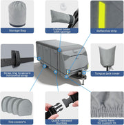 RVMasking RV Cover 7 Layers Travel Trailer Cover, Extra Windproof Camper Cover, Toy Hauler Cover with Tire Covers Tongue Jack Cover, Light Gray