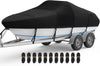 Trailerable Boat Cover, 1400D Center Reinforced, 16'-18.5', Black | Heavy Duty Marine Fabric, Waterproof, UV Resistant, Tear-Resistant, Air Vents, 11 Straps, fits V-hull Bass Tracker Boat
