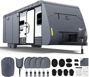 600D Oxford Topper Extra Thick 7 Layers RV Cover, Travel Trailer Cover for 20'1"-22', Waterproof Rip-Stop Windproof with 4 Tire Cover
