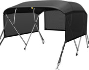 KAKIT 3 4 Bow Bimini Tops for Boats with 3 Mesh Sidewalls Rear Support Poles Boat Canopy（4 Bow 8'L x 54" H x 91"-96" W）