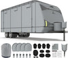 RVMasking RV Cover 7 Layers Travel Trailer Cover, Extra Windproof Camper Cover, Toy Hauler Cover with Tire Covers Tongue Jack Cover, Light Gray