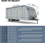 RVMasking RV Cover 7 Layers Travel Trailer Cover, Extra Windproof Camper Cover, Toy Hauler Cover with Tire Covers Tongue Jack Cover, Light Gray