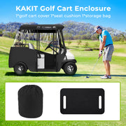 KAKIT 800D Oxford 2~4 Person Golf Cart Enclosure with Roll-up Windshield (Black)