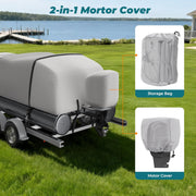 1400D Oxford Heavy Duty Waterproof Trailerable Cover for Pontoon/Deck Boat with 8 Metal Buckles and 12 Adjustable Tightening Straps