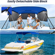 KAKIT 3 4 Bow Bimini Tops for Boats with 3 Mesh Sidewalls Rear Support Poles Boat Canopy Includes Straps Storage Boot, Dark Gray