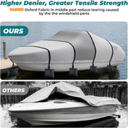 1400D Waterproof V-Hull, Tri-Hull, Fish & Ski, Runabout Bass Boat Cover (20'-22'Long, 100" Wide, Gray)