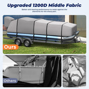 RVMasking 1200D Partial Reinforced Waterproof Marine Grade Pontoon Boat Cover with Motor Cover