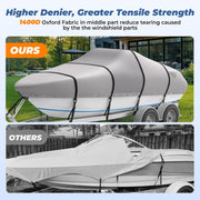 RVMasking Boat Cover, 1400D Heavy Duty Middle Reinforced, Waterproof Trailerable with Storage Bag for V-Hull, Tri-Hull, Fish & Ski, Runabout Bass Boat