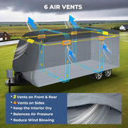 RVMasking Travel Trailer RV Cover 20-22ft, 7 Layers Extra-Thick Camper Cover Waterproof Windproof for Toy Hauler with 4 Tire Covers & Tongue Jack Cover & Propane Tank Cover, Dark Gray
