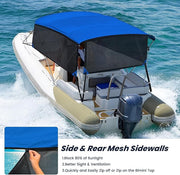 KAKIT 3 4 Bow Bimini Tops for Boats with 3 Mesh Sidewalls Rear Support Poles Boat Canopy Includes Straps Storage Boot, Dark Gray