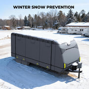 RVMasking Travel Trailer RV Cover 34-37ft, 7 Layers Extra-Thick Camper Cover Waterproof Windproof for Toy Hauler with 4 Tire Covers