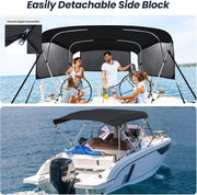 KAKIT 3 4 Bow Bimini Tops for Boats with 3 Mesh Sidewalls Rear Support Poles Boat Canopy（4 Bow 8'L x 54" H x 91"-96" W）