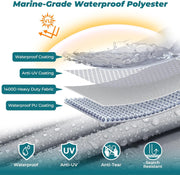 1400D Oxford Heavy Duty Waterproof Trailerable Cover for Pontoon/Deck Boat with 8 Metal Buckles and 12 Adjustable Tightening Straps