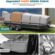 1400D Oxford Heavy Duty Waterproof Trailerable Cover for Pontoon/Deck Boat with 8 Metal Buckles and 12 Adjustable Tightening Straps