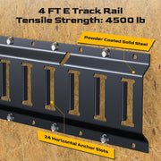 Trekassy E Track Tie-Down Rail Kit - 12 Pieces: 4 Pack 4ft Etrack Rails & 8 Enclosed Trailer Accessories for Trucks, Vans, Garages, Trailers Tie Down System