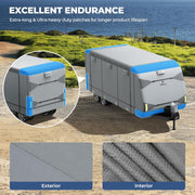 RVMasking RV Cover 7 Layers Travel Trailer Cover, Extra Windproof Camper Cover, Toy Hauler Cover with Tire Covers Tongue Jack Cover, Light Gray