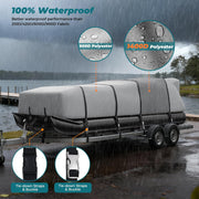 1400D Oxford Heavy Duty Waterproof Trailerable Cover for Pontoon/Deck Boat with 8 Metal Buckles and 12 Adjustable Tightening Straps