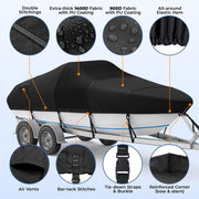 RVMasking Waterproof Boat Cover 20-22 ft, 1400D Heavy Duty Middle Reinforced Marine Grade Trailerable Cover, Fits 20'-22' V-Hull Tri-Hull Bass Boat Runabout Fish Ski Boat with Storage Bag
