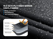 RV Awning Fabric Replacement, Upgraded 19oz Heavy Duty Material with Awning Tie Down Kits & 7 Hooks, Outdoor Vinyl Canopy for Trailer and Motorhome Awning- 10'-21'