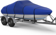 RVMasking Middle 1200D Reinforced Boat Cover with Drainage Kits & Storage Bag, Marine Grade Waterproof Trailerable Boat Cover, Blue