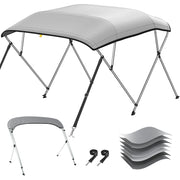 【Extra 12% OFF】Heavy Duty 1200D 7Ply 4 Bow Bimini Top Boat Cover 6 / 8 ft with Rear Poles[Gray,Model 8'L x 54" H x 91"-96" W,4 Bow]