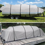 600D Waterproof Pontoon Boat Cover with 12 Adjustable tie Down Strap for Length: 17’-28’