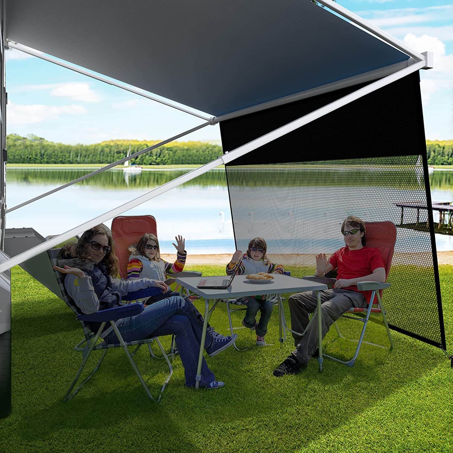 Velcro Mesh Screen Rv 600D Top + Mesh Bottom RV Awning Shade Screen with Zipper for Trailer ...