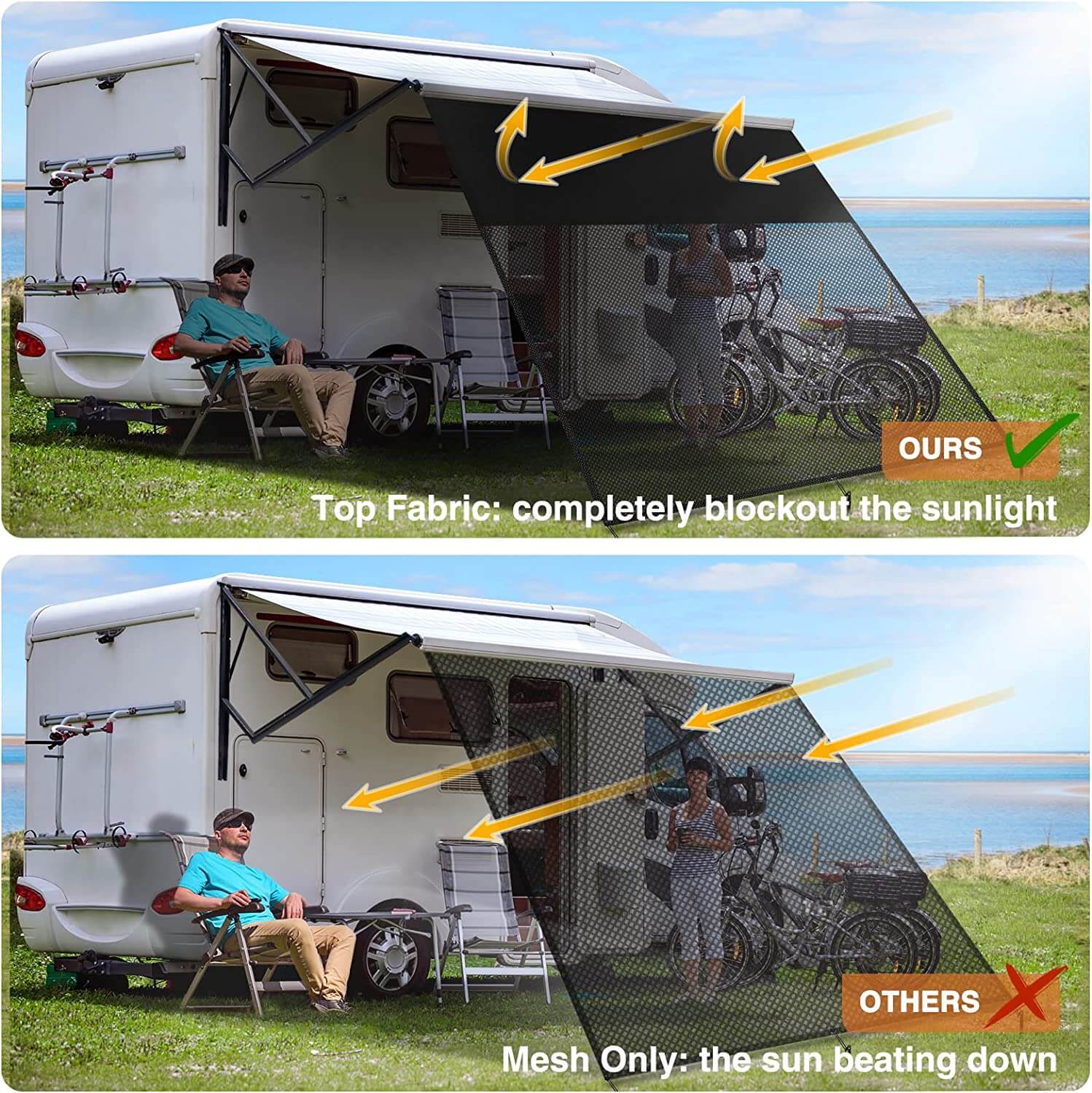 Velcro Mesh Screen Rv 600D Top + Mesh Bottom RV Awning Shade Screen with Zipper for Trailer ...